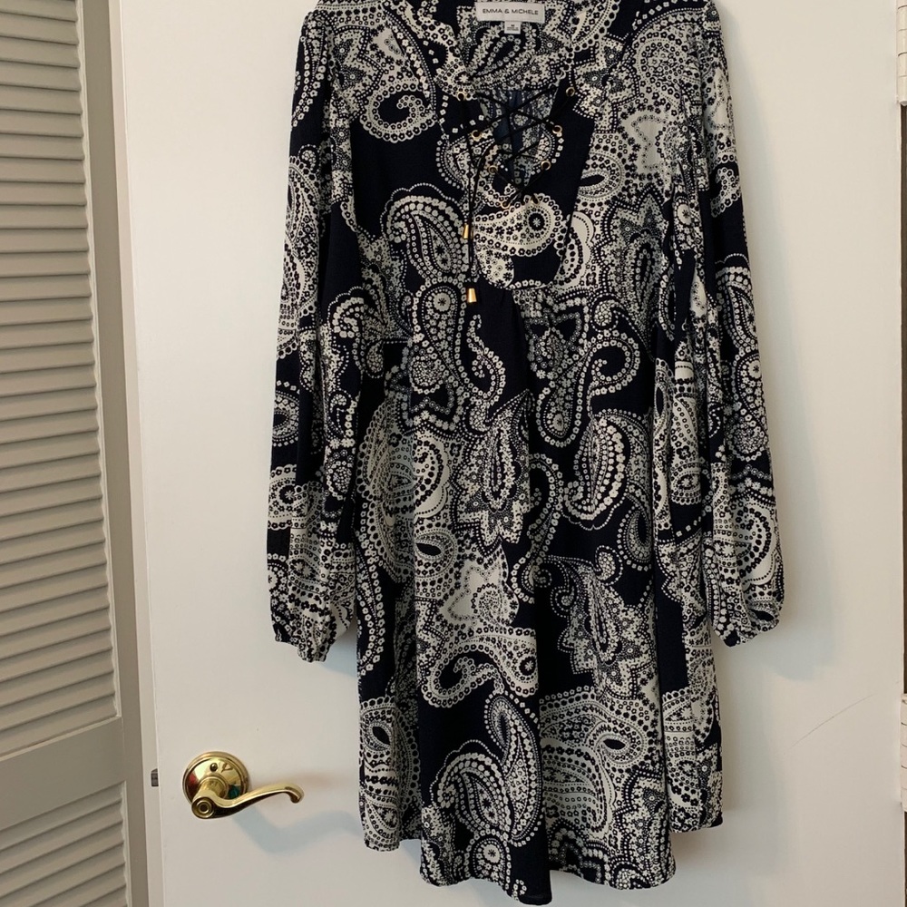Navy paisley print long sleeve dress